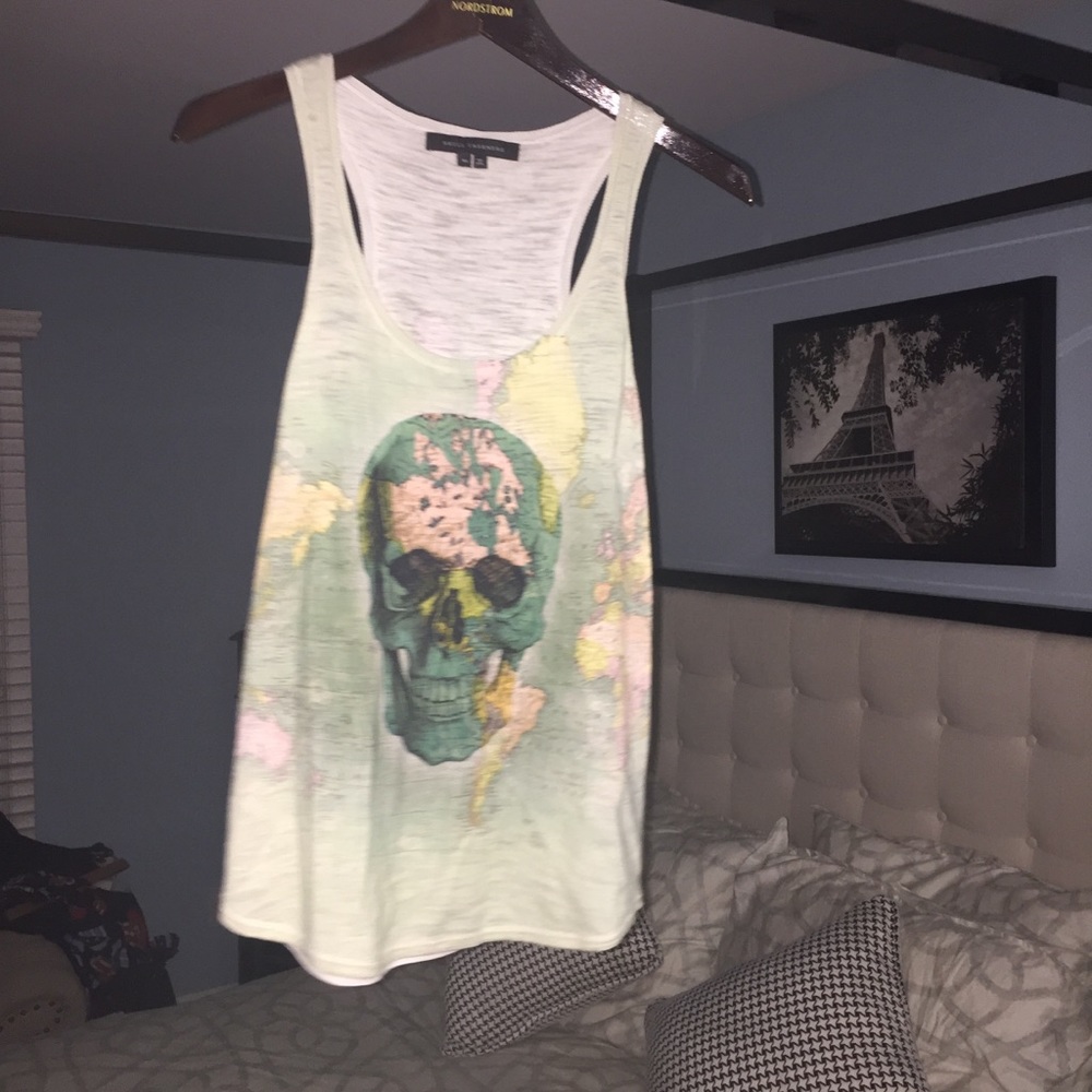 EUC Skull Cashmere Cotton Tank Green World Map XS